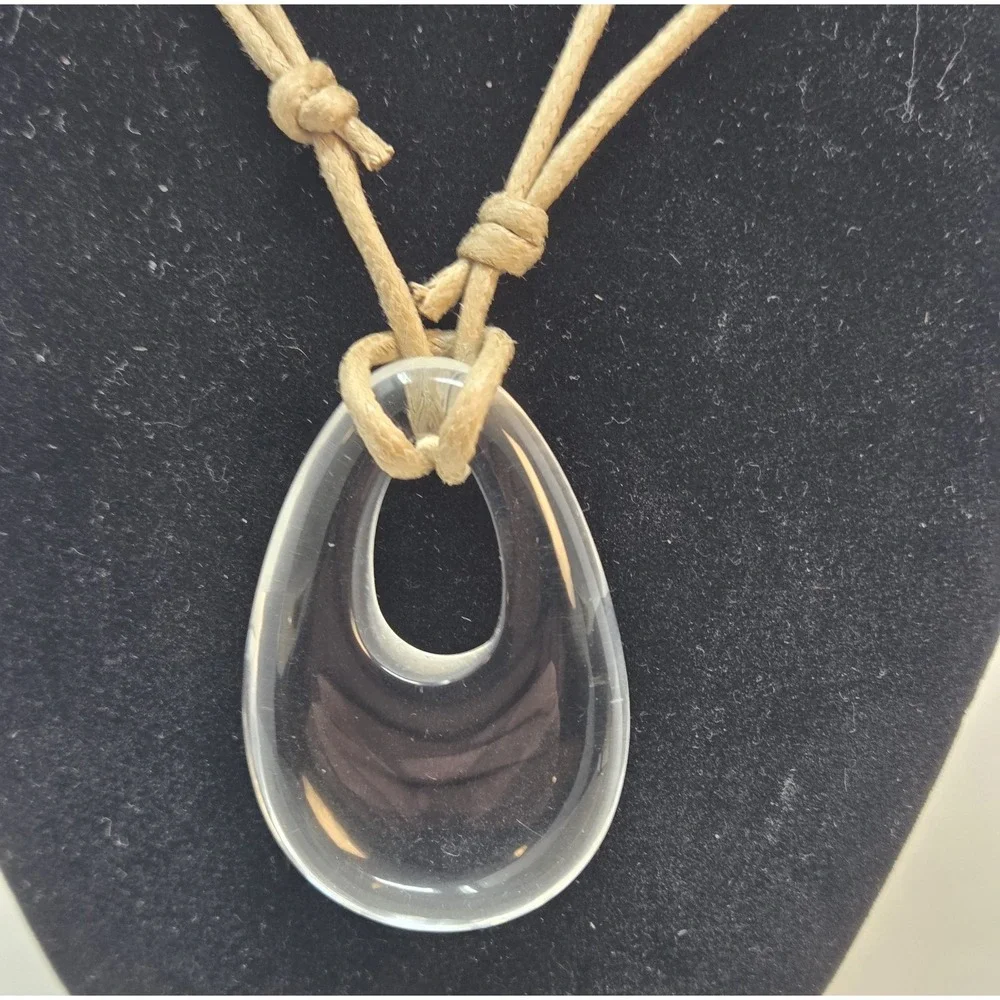 J.Jill Clear Acrylic Lucite Open Teardrop Pendant Necklace Adjustable Cord